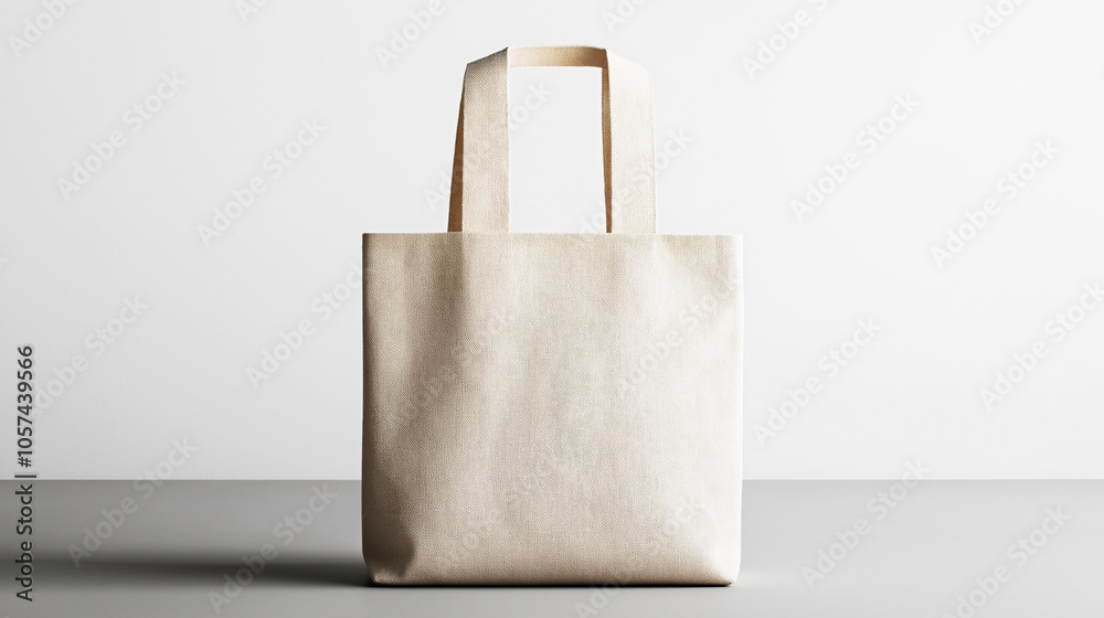 Beige fabric tote bag with two handles on a neutral gray background, suitable for shopping or casual use, depicting eco-friendly reusable product. Beige fabric tote bag with two handles on a neutral gray background, suitable for shopping or casual use, depicting eco-friendly reusable product.