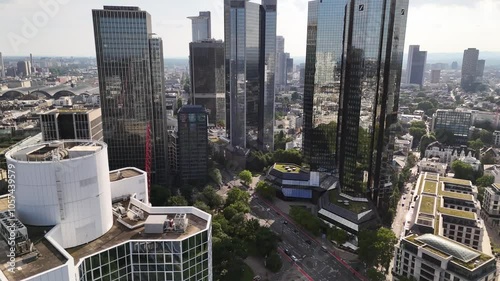 Aerial view of banking district in Frankfurt, Germany