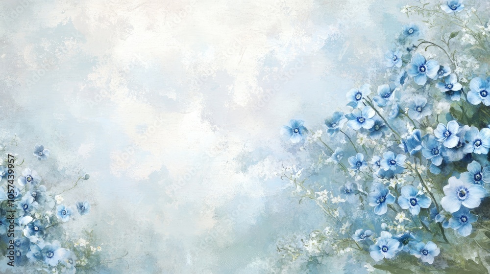 Soft blue forget me nots flourish against a serene backdrop creating an ideal setting for your custom message Soft blue forget me nots flourish against a serene backdrop creating an ideal setting for your custom message