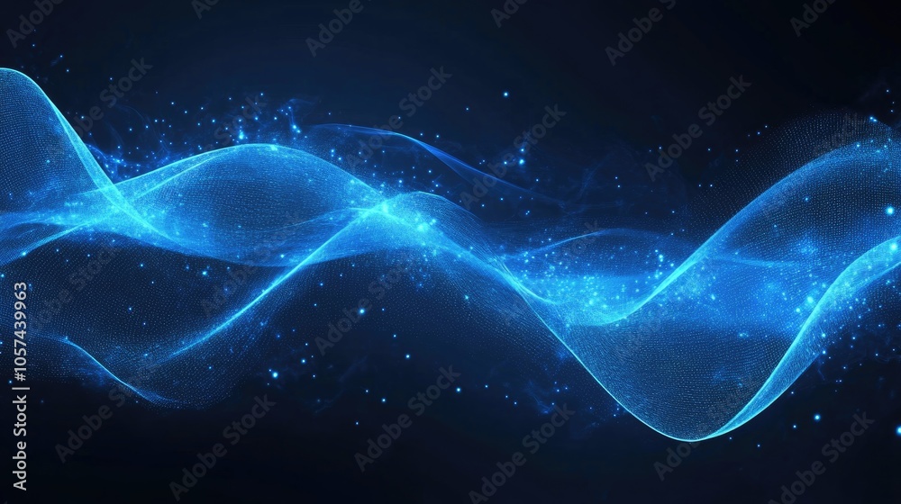 Abstract blue light waves on a dark backdrop creating a futuristic illustration suitable for science and business themes Abstract blue light waves on a dark backdrop creating a futuristic illustration suitable for science and business themes