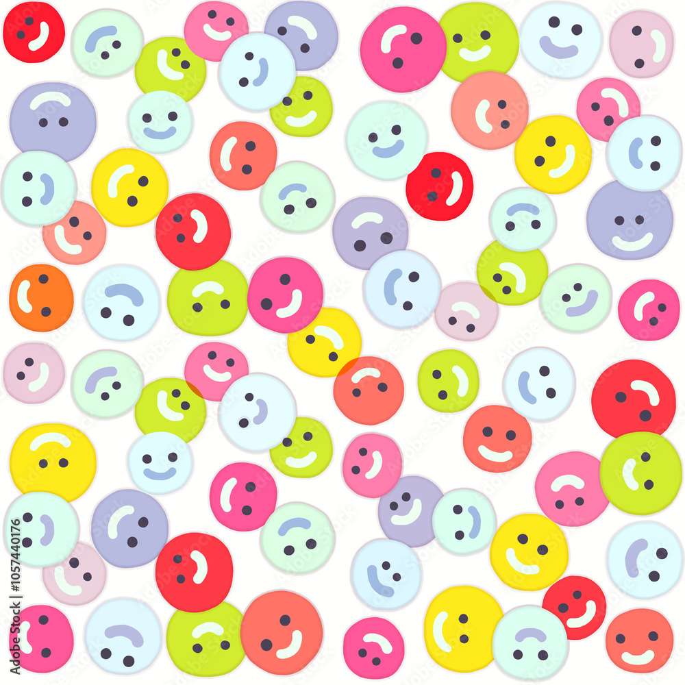 smiley face pattern . happy time background . colorful retro wallpaper . 