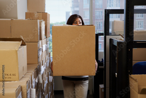 Woman Carrying Boxes photo