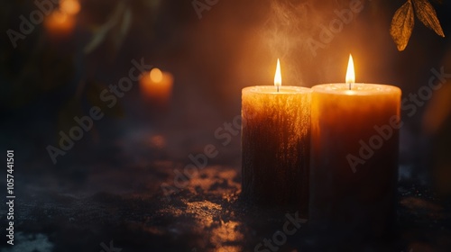 Mysterious Halloween scene with candles 