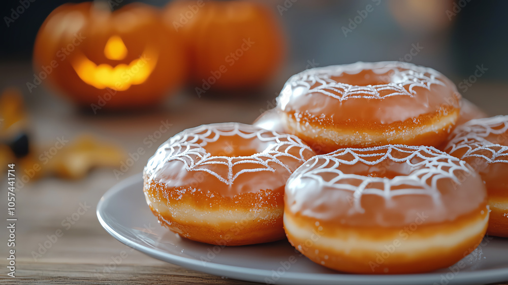 Delicious halloween donuts with spooky spiderweb icing for a festive treat