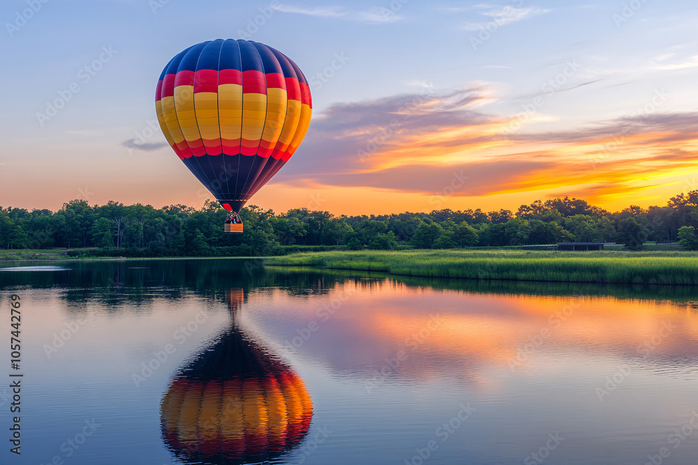 Obraz premium Hot Air balloons flying tour over Mountains landscape spring sunrise, Hot air balloon over the field