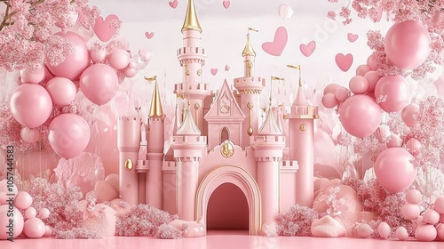 Wallpaper Mural Enchanting 3D Pink Castle Backdrop for Cake Smash Princess Photoshoots Torontodigital.ca