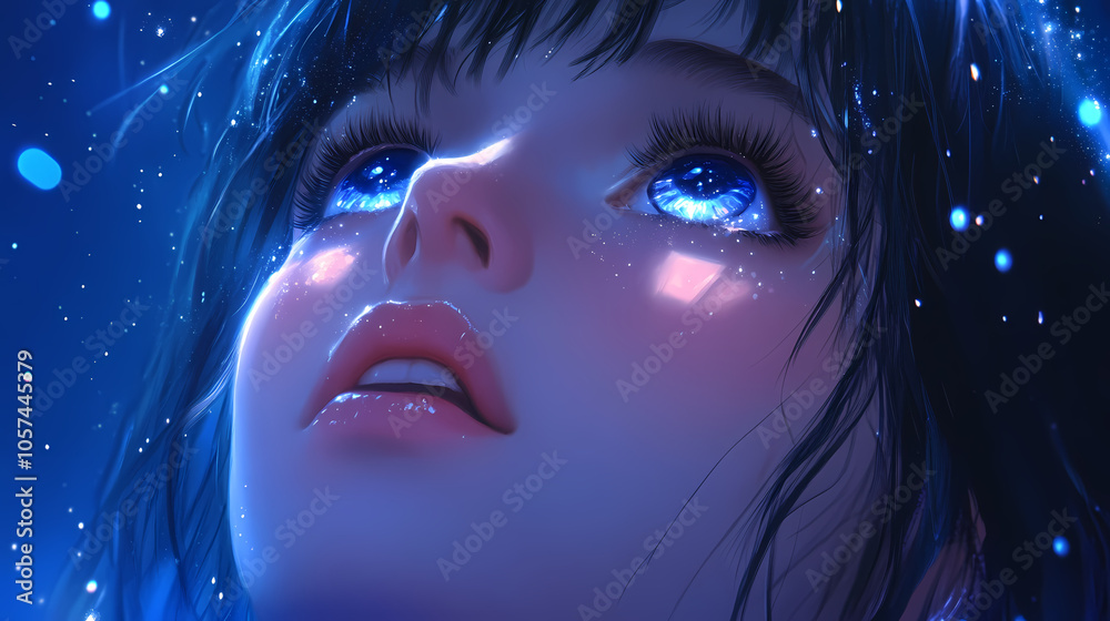 Stunning Starry Night in Manga Style: Anime Close-Up Illustration Stunning Starry Night in Manga Style: Anime Close-Up Illustration