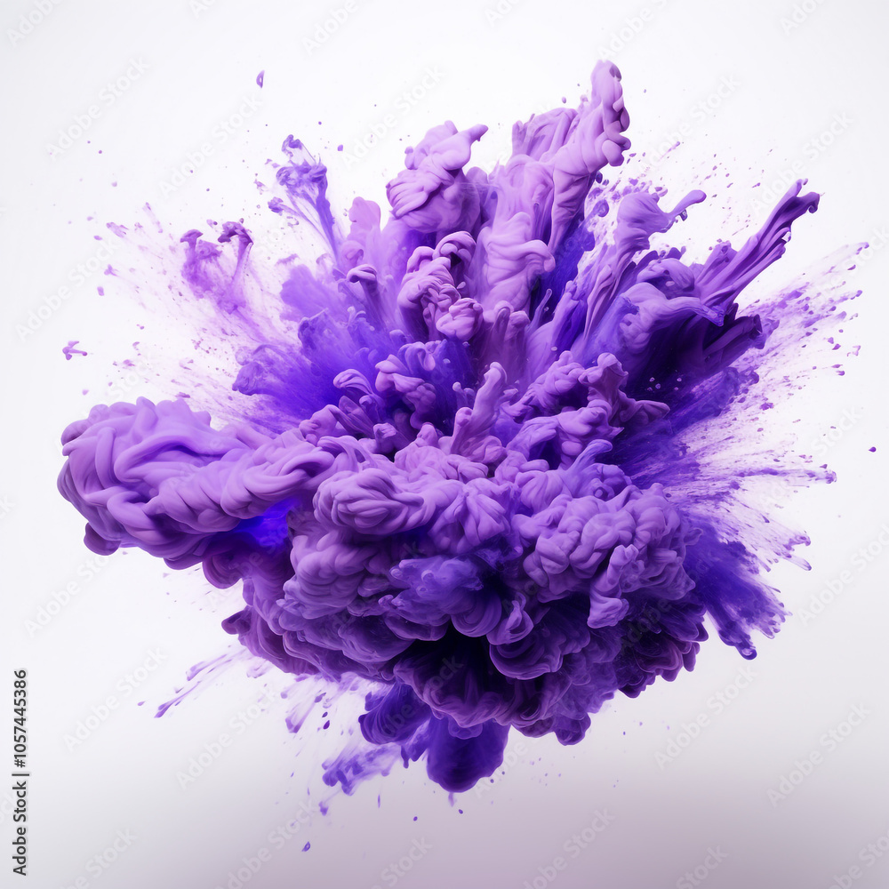 Naklejka premium Purple powder splash rainbow background paint holi smoke colour. Explosion dust ink burst splatter texture spray party wallpaper cloud stain.