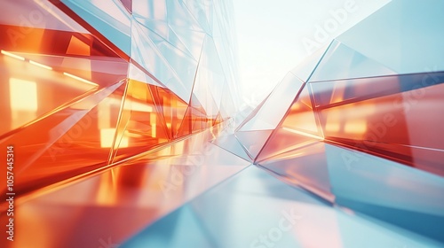 Fototapeta Naklejka Na Ścianę i Meble -  Abstract polygon building background. Futuristic unique contemporary glass wall architecture, 3d modern luxury exterior office building, geometric diamond shape design, city skyscraper landscape 