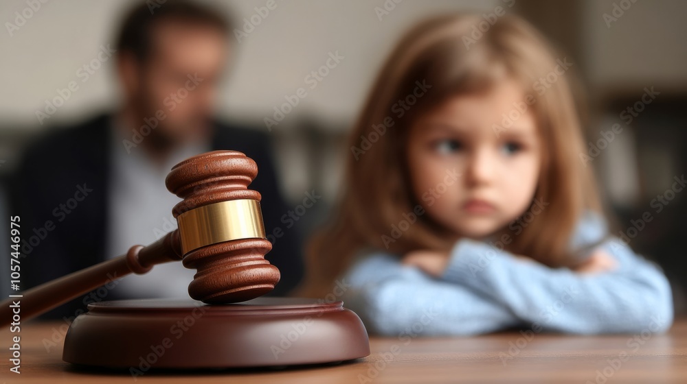 Close-up of a gavel in the courtroom, with a small boy sitting generative ai Close-up of a gavel in the courtroom, with a small boy sitting generative ai
