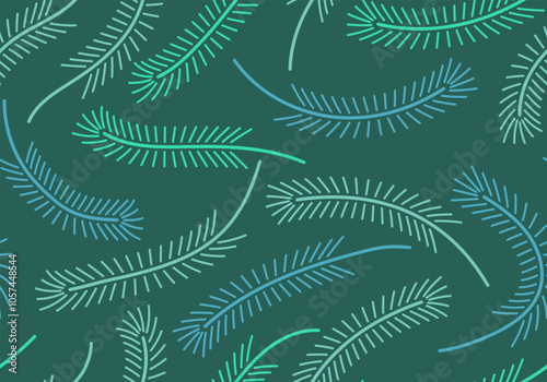 Seamless Pattern of Colorful Pine Needles on Dark Green Background