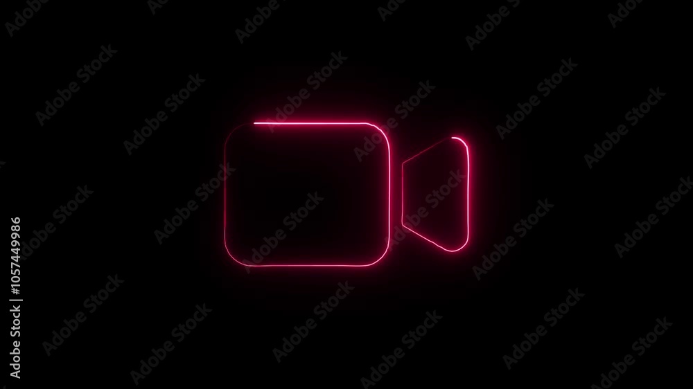 neon glowing video camera icon animation.glow light camera icon neon glowing video camera icon animation.glow light camera icon