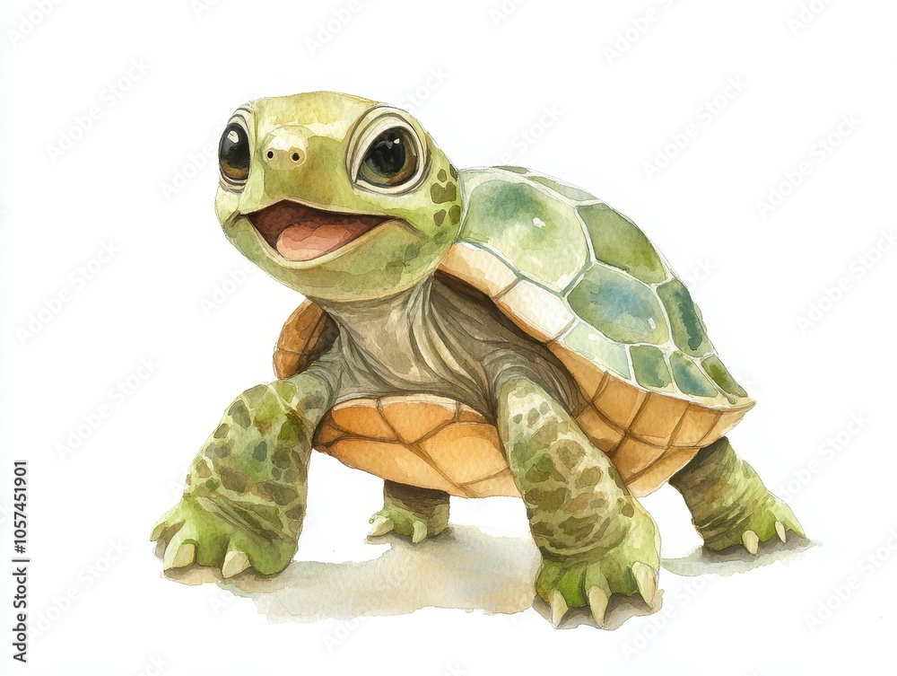 Fototapeta premium Adorable Baby Turtle in Watercolor Art Style