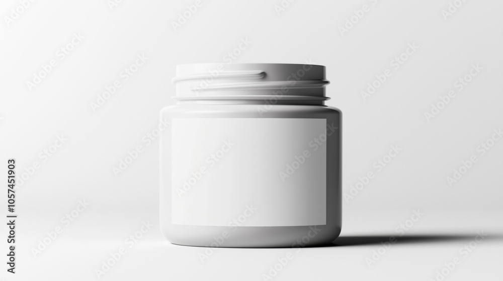 Neutral-colored plastic bottle with a blank label on a white background, used for packaging supplements or pharmaceuticals, professional studio lighting Neutral-colored plastic bottle with a blank label on a white background, used for packaging supplements or pharmaceuticals, professional studio lighting