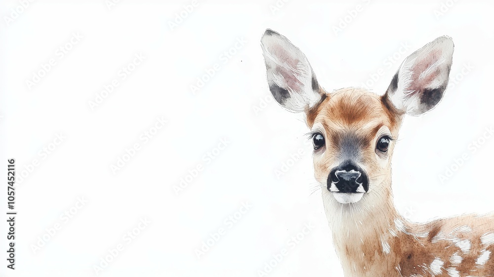 Delicate Watercolor of a Gentle Deer with Large Eye Delicate Watercolor of a Gentle Deer with Large Eye