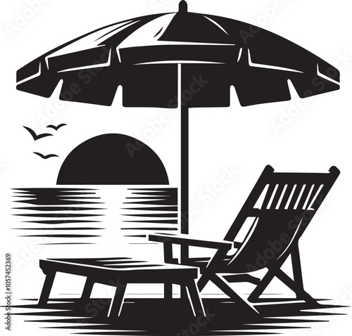 deck chair and umbrella vector illustration photo