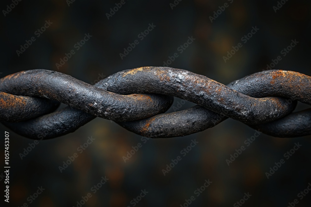 Close-up of a thick, rusted metal chain, showing gritty texture and weathered, corroded iron links Close-up of a thick, rusted metal chain, showing gritty texture and weathered, corroded iron links