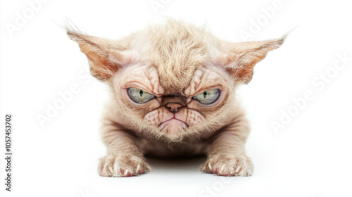 a very ugly kitten on white