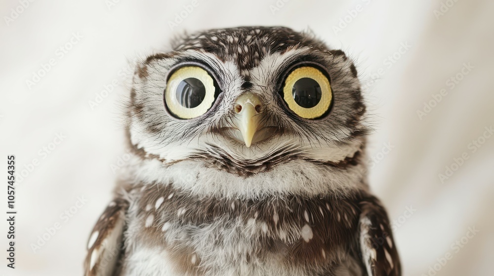 Fototapeta premium Adorable Watercolor of Chubby Baby Owl with Wide Eyes