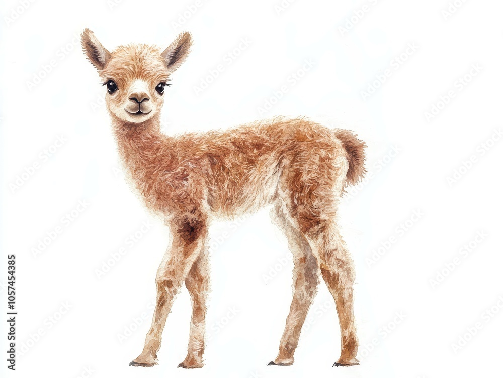 Obraz premium Adorable Watercolor Baby Llama Illustration