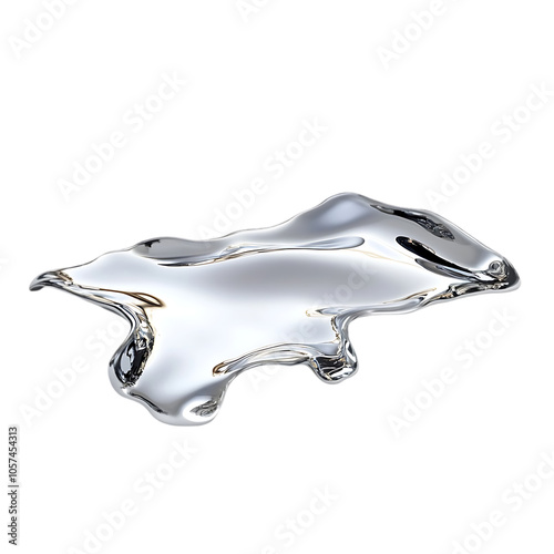 Abstract silver liquid puddle isolated on black background.