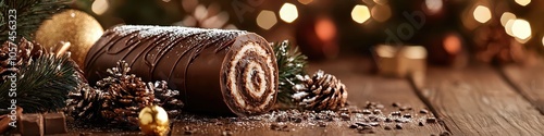 New Year's chocolate roll on the table. Selective focus