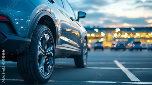 Elegant Compact SUV Parked at Airport Lot Showcasing Rental Discounts and Benefits