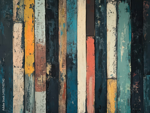 Colorful wooden planks arranged vertically create a vibrant and textured background. photo