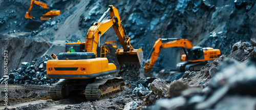 Workers Operating Heavy Machinery in Construction Site