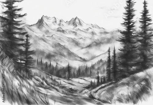 Mountain sketch outdoors drawing