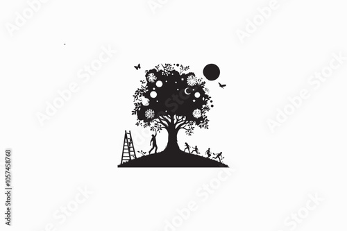 A Vector image Sycamore tree vector silhouette image made by art adobe illustrator..eps