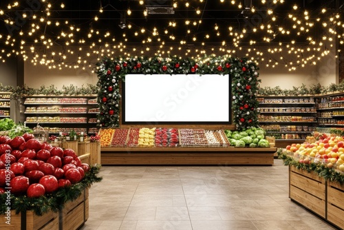 Wallpaper Mural Brightly lit grocery store produce section adorned with festive decorations showcasing fresh fruits and vegetables Torontodigital.ca