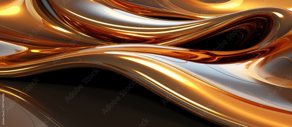 Abstract metallic waves in gold and silver tones create a dynamic visual flow. Abstract metallic waves in gold and silver tones create a dynamic visual flow.
