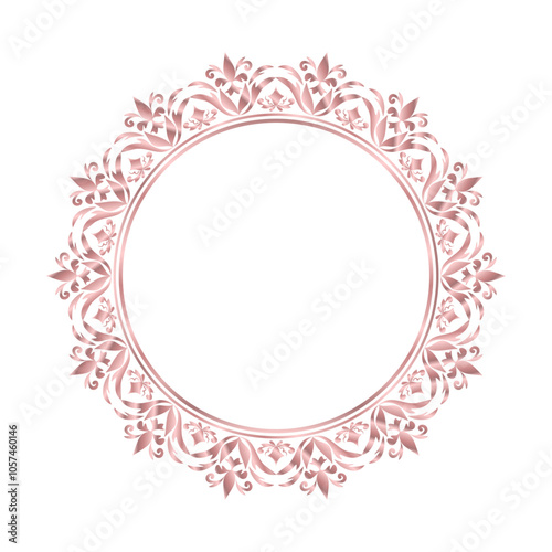 Damask Rose Gold Round Wreath circular round ornament floral Abstract pattern, Classic Victorian traditional style, illustration Vintage Design, Floral frames, Mandala, Antique, Moroccan frame