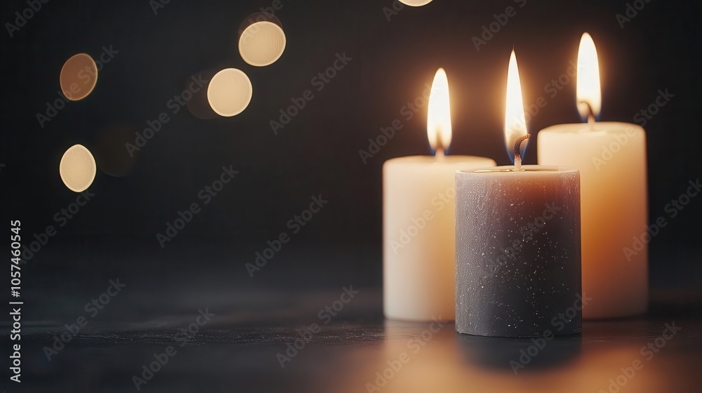 Softfocus image of flickering Hanukkah candles in a dark room, Candlelight glow, Spiritual Hanukkah atmosphere
