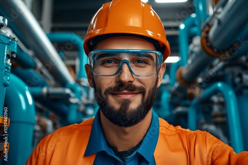 Industrial engineer inspecting safety barriers around equipment, capturing the focus on preventing accidents in a high-risk environment, symbolizing precaution and care photo