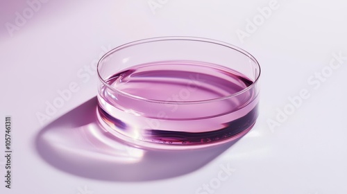 Petri dish with purple liquid, white isolate background