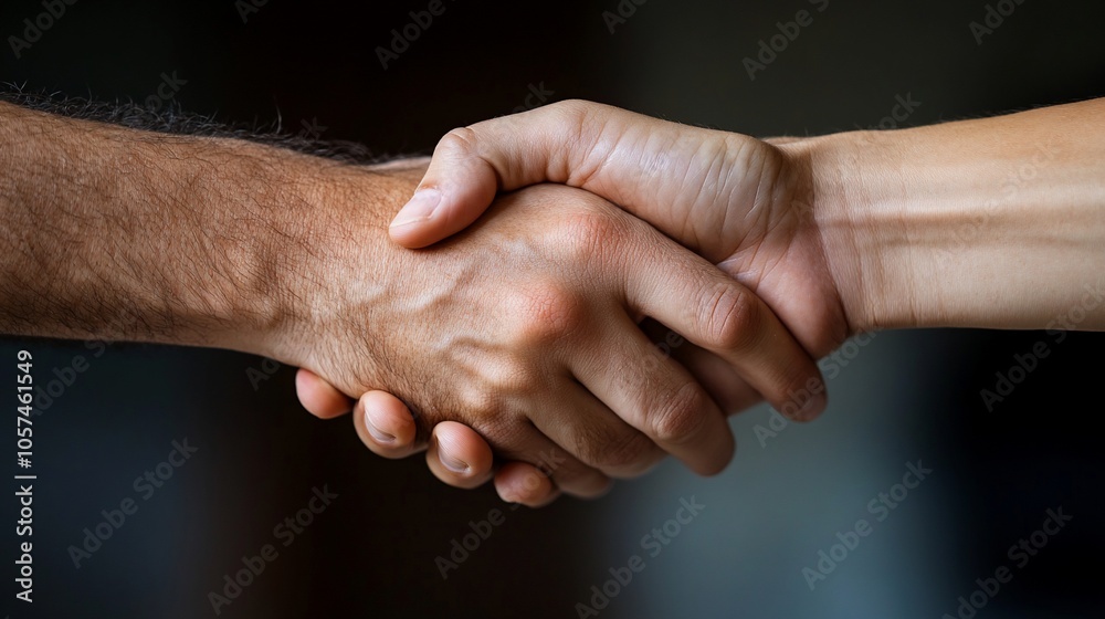 Fototapeta premium Two hands shaking in a gesture of agreement, partnership, or friendship.