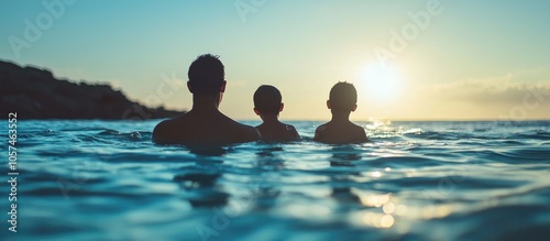 Family In Sea Water Swimming