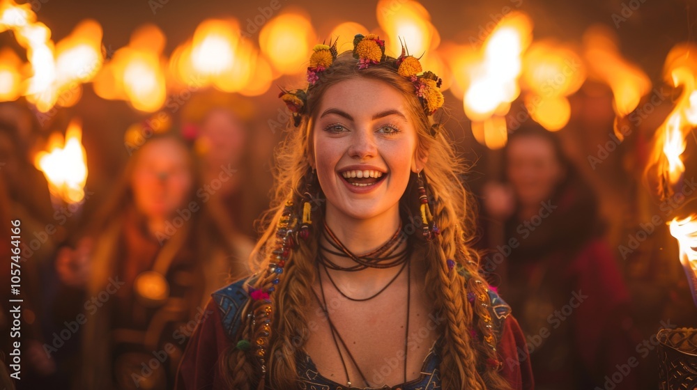 woman and vibrant colors and energetic rhythms of the Up Helly Aa Viking fire festival in Shetland, Scotland, surrounded by torches and traditional Viking attire woman and vibrant colors and energetic rhythms of the Up Helly Aa Viking fire festival in Shetland, Scotland, surrounded by torches and traditional Viking attire