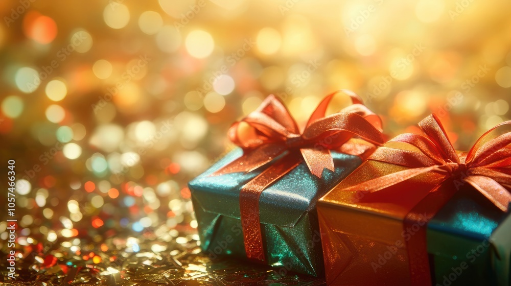 Gift boxes with ribbons on a bright background perfect for festive celebrations like New Year or Christmas Gift boxes with ribbons on a bright background perfect for festive celebrations like New Year or Christmas