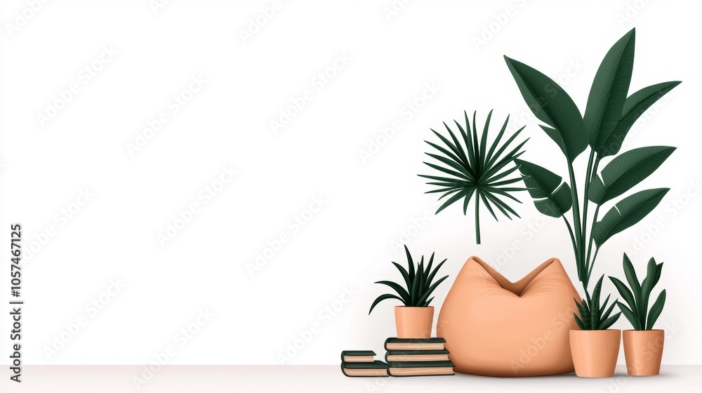 Modern Interior Design with Bean Bag Plants and Books Modern Interior Design with Bean Bag Plants and Books