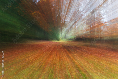 Abstract autumn landscape ICM background. Zoom blurred intentional camera movement backdrop