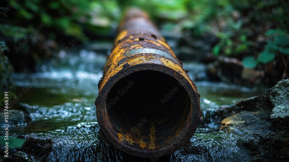 Close up of an old rusty metal pipe amidst a natural setting Close up of an old rusty metal pipe amidst a natural setting