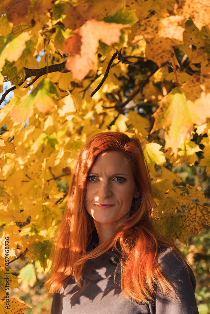 Portrait of young redhead beautiful woman. Lifestyle, leisure background