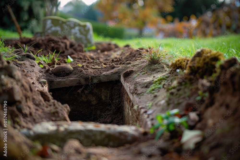 In Grave. Open Grave in Cemetery Showing Fresh Dug Ground Closeup In Grave. Open Grave in Cemetery Showing Fresh Dug Ground Closeup