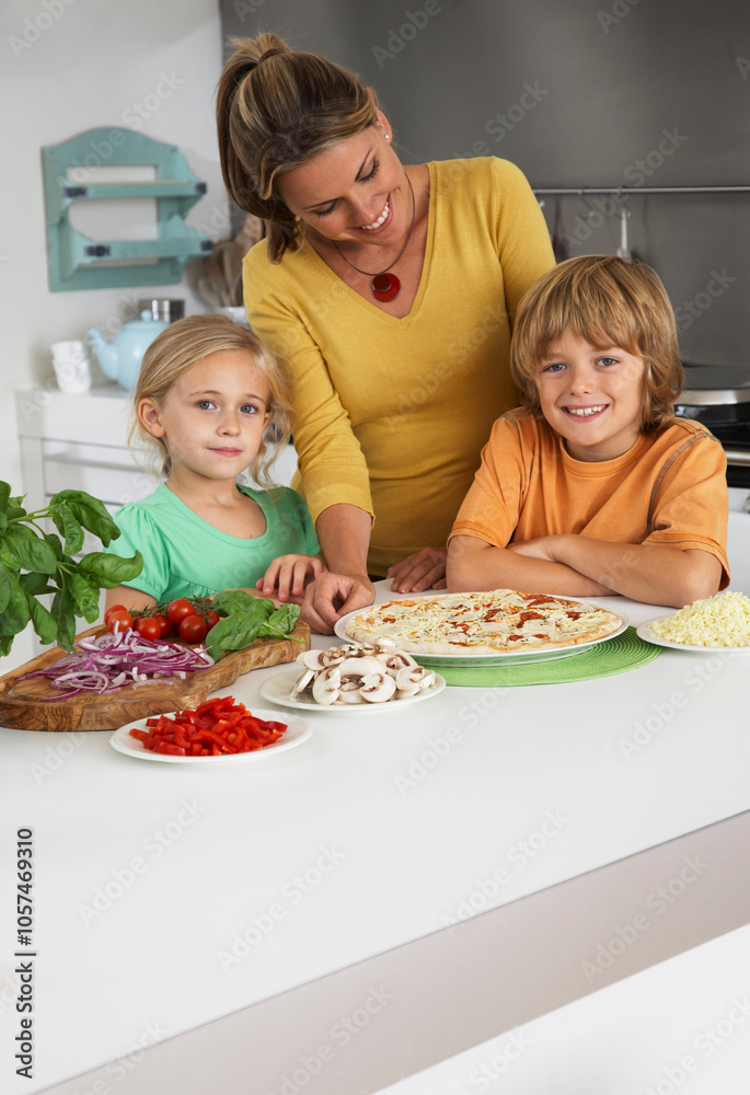 Mother and Children in Kitchen Mother and Children in Kitchen