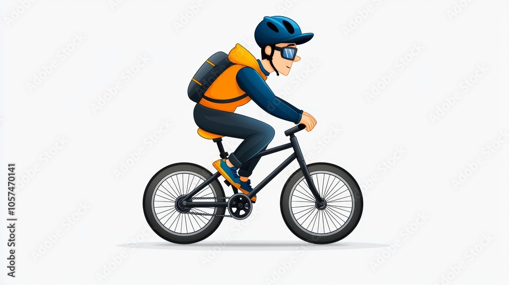 Cartoon Illustration of a Man Riding a Bicycle with a Backpack Cartoon Illustration of a Man Riding a Bicycle with a Backpack
