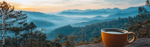 A Cup of Coffee With a Mountain View at Sunset