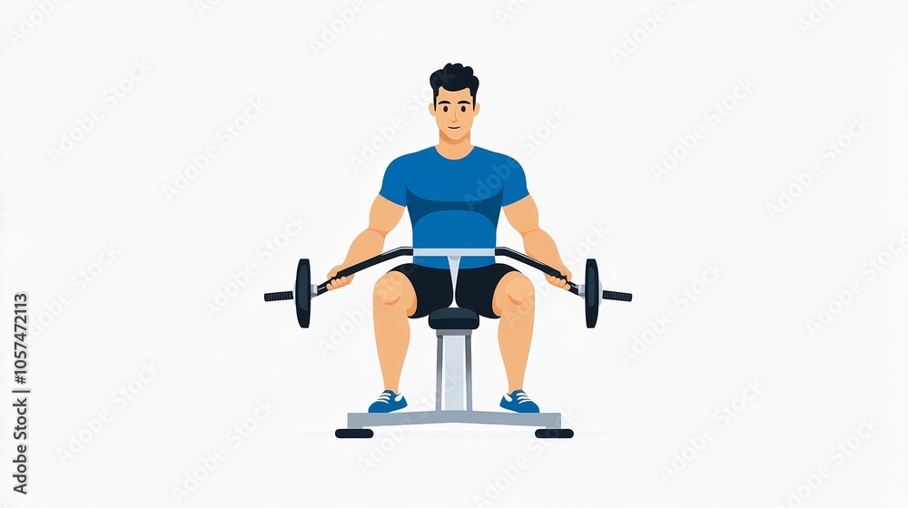 Man Working Out on Seated Row Machine Fitness Exercise Strength Training Gym Illustrati Man Working Out on Seated Row Machine Fitness Exercise Strength Training Gym Illustrati